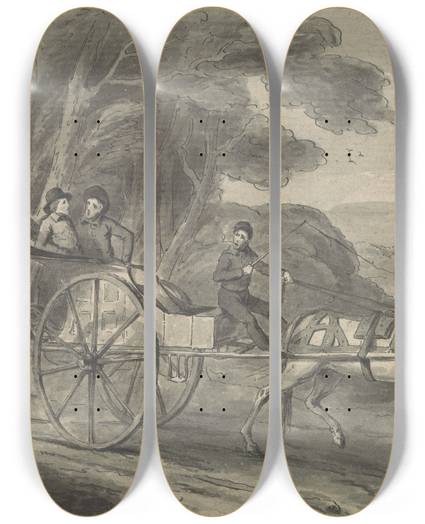 Triptych art skateboard deck of Isaac Weld Canadian Calash Or Marchedonc by Isaac Weld (1774-1856)