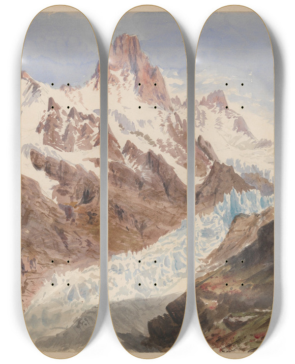 Triptych art skateboard deck of John Singer Sargent Schreckhorn Eismeer by John Singer Sargent (1856-1925)
