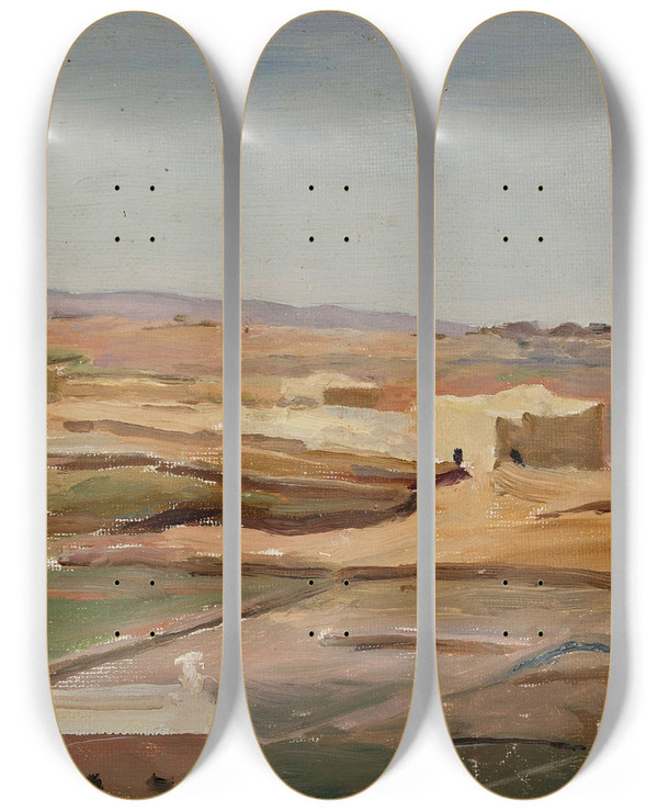 Triptych art skateboard deck of Jan Cigliski Desert Ramallah From The Journey To Palestine by Jan Ciaglinski (1858-1913)