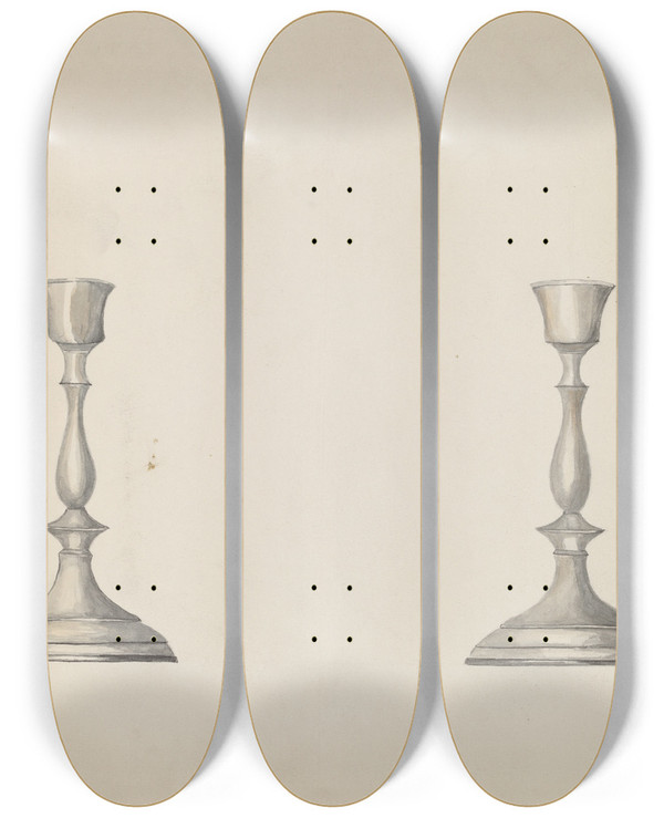 Triptych art skateboard deck of Beulah Bradleigh Candlestick_1 by Beulah Bradleigh