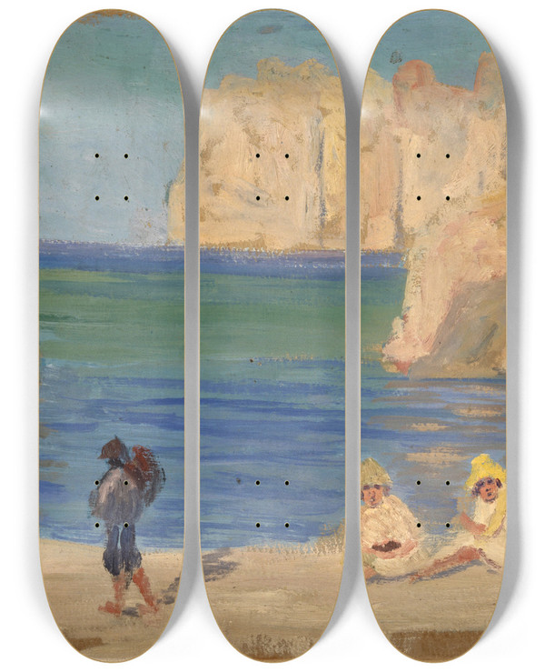 Triptych art skateboard deck of Ernst Schiess Rocky Bay With Two Seated Figures by Ernst Schiess (1872-1919)