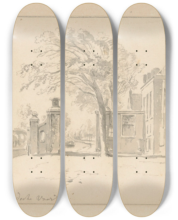 Triptych art skateboard deck of Jan Striening Tol Aan De Leidse Vaart Te Haarlem by Jan Striening (1827-1903)