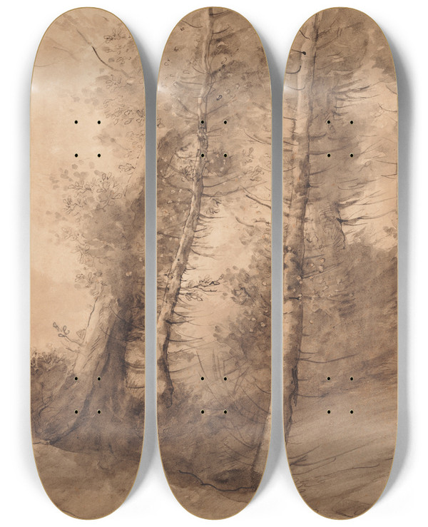 Triptych art skateboard deck of Alphonse Legros In The Skirts Of The Forest by Alphonse Legros (1837-1911)