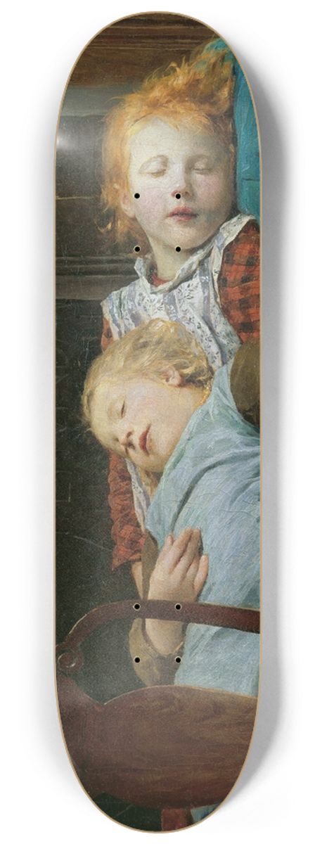 Albert Anker - Two sleeping girls on the stove bench 8.25 inch art skate deck