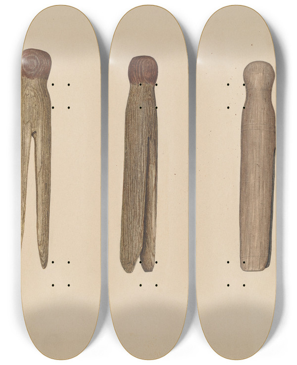 Triptych art skateboard deck of Harley Kempter Clothes Pins by Harley Kempter