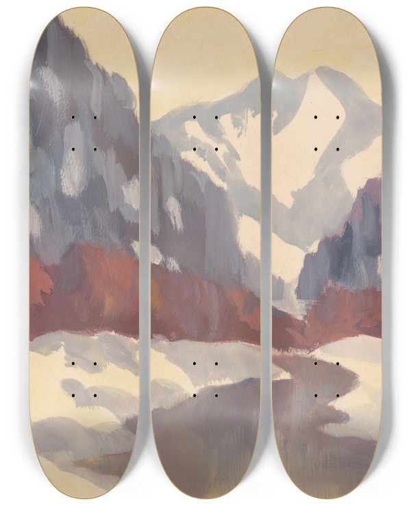Triptych art skateboard deck of Zolo Palugyay Brook In The Winter by Zolo Palugyay (1898-1935)