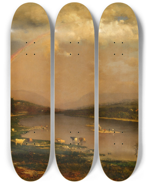 Triptych art skateboard deck of George Inness Delaware Water Gap by George Inness (1825-1894)