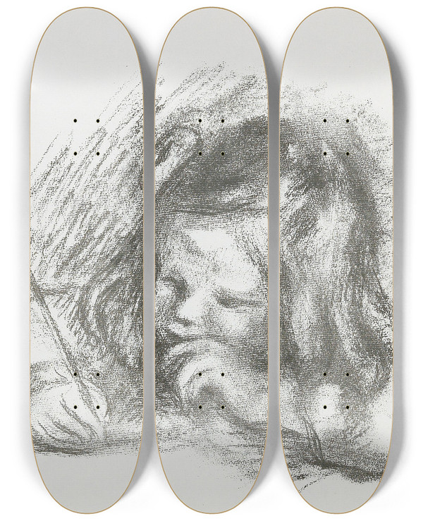 Triptych art skateboard deck of Pierreauguste Renoir Le Petit Garon Au Porteplume Claude Renoir Crivant by Pierre-Auguste Renoir (1841-1919)