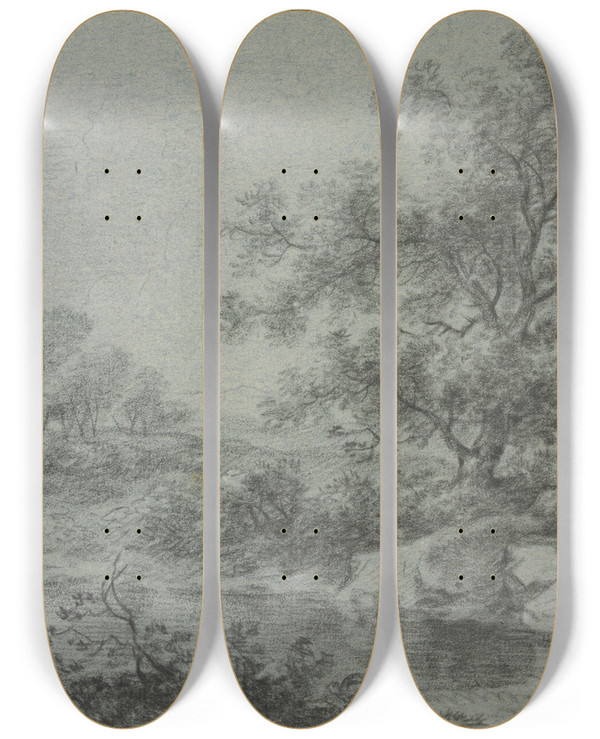 Triptych art skateboard deck of Antonie Waterloo Tree Section By The Water by Antonie Waterloo (1609-1690)