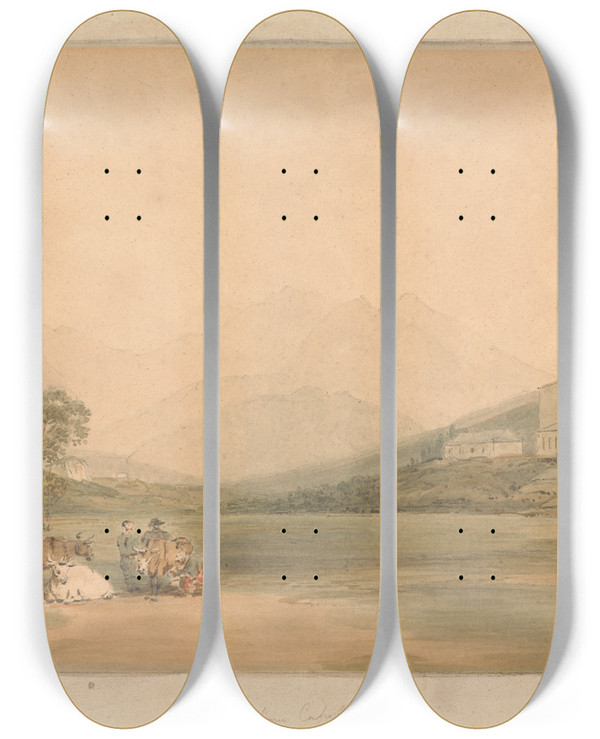 Triptych art skateboard deck of Samuel Davis Snowdon From Capel Curig by Samuel Davis (1757-1819)
