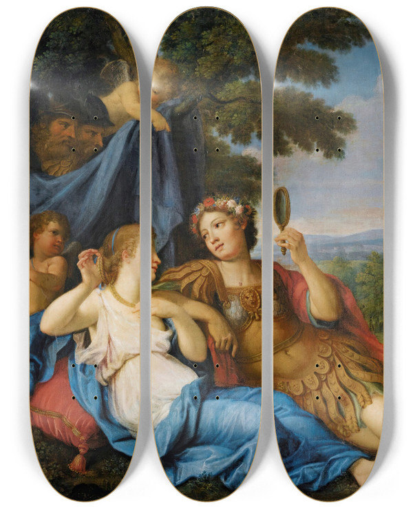 Triptych art skateboard deck of Circle Offrancesco Albani Rinaldo And Armida by Circle Of Francesco Albani (1578-1660)