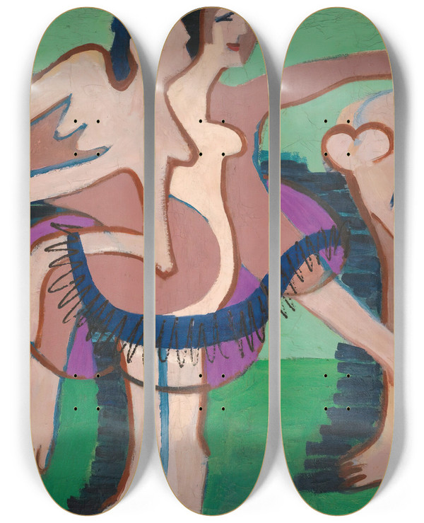Triptych art skateboard deck of Ernst Ludwig Kirchner Tanzgruppe Dance Group by Ernst Ludwig Kirchner (1880-1938)