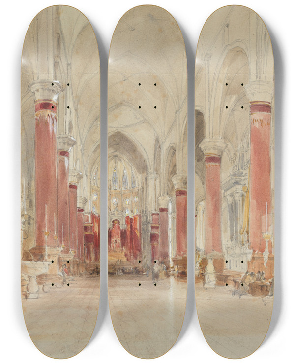 Triptych art skateboard deck of James Holland Interior Of The Church Of San Giovanni E Paolo Venice by James Holland (1800-1870)