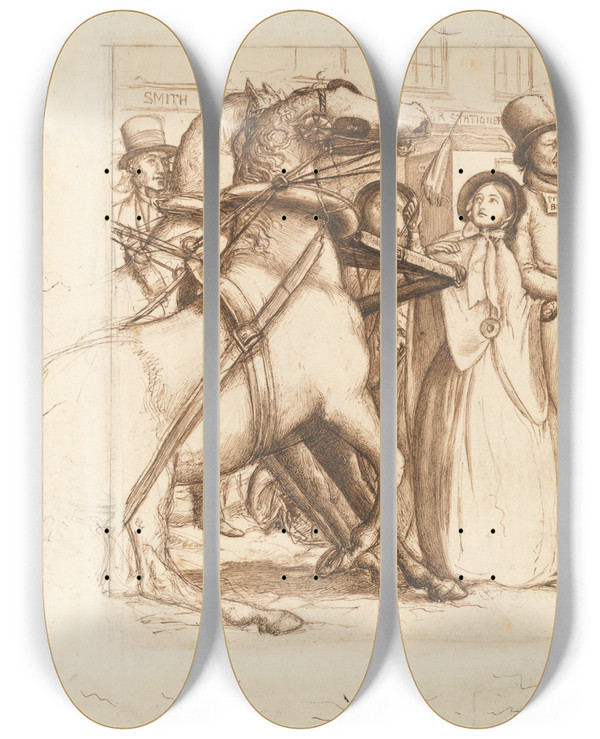 Triptych art skateboard deck of Sir John Everett Millais The Blind Man_2 by Sir John Everett Millais (1829-1896)