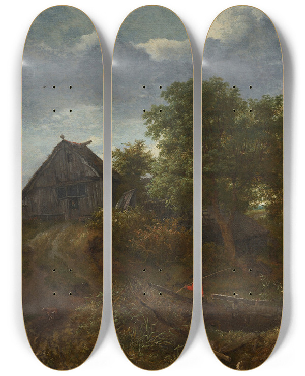Triptych art skateboard deck of Jacob Van Ruisdael A Dune Landscape With A Distant View Of Haarlem by Jacob Van Ruisdael (1628-1682)