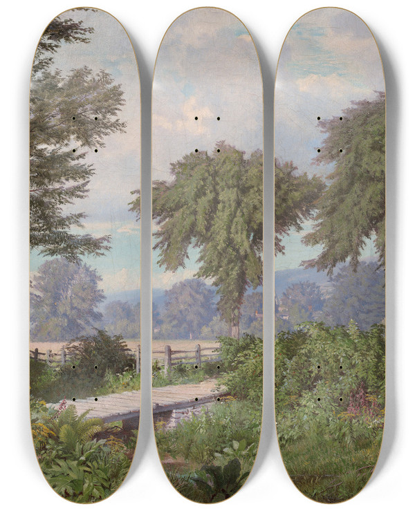 Triptych art skateboard deck of William Trost Richards Landscape_2 by William Trost Richards (1833-1905)
