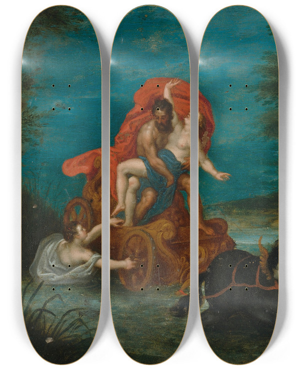 Triptych art skateboard deck of Jan Brueghel The Elder The Rape Of Proserpina by Jan Brueghel The Elder (1568-1625)