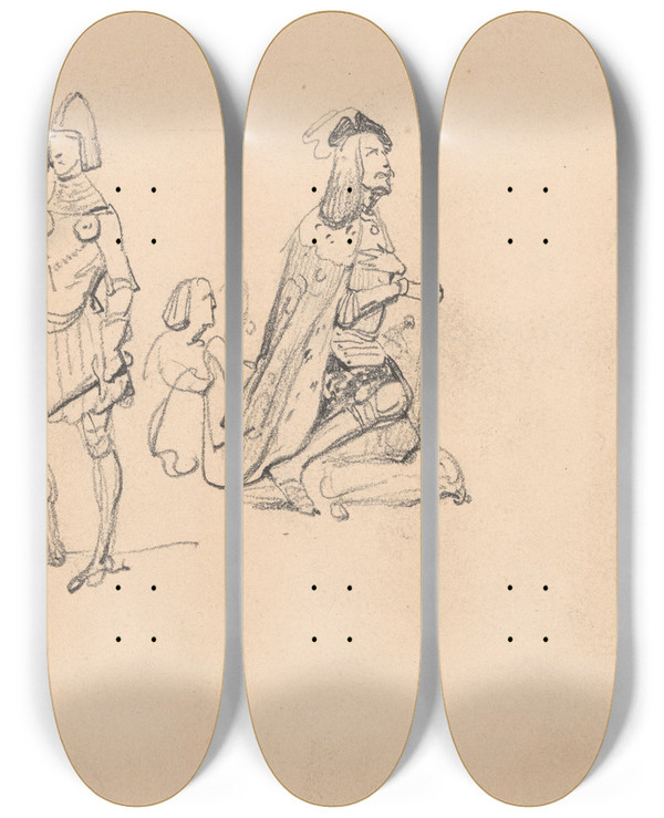 Triptych art skateboard deck of Nicaise De Keyser Figures_3 by Nicaise De Keyser (1813-1887)