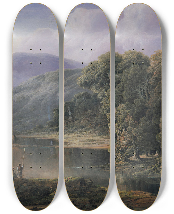 Triptych art skateboard deck of William Louis Sonntag Landscape by William Louis Sonntag (1822-1900)
