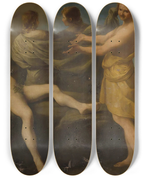 Triptych art skateboard deck of Andrea Sacchi The Drunkenness Of Noah_1 by Andrea Sacchi (1599-1661)