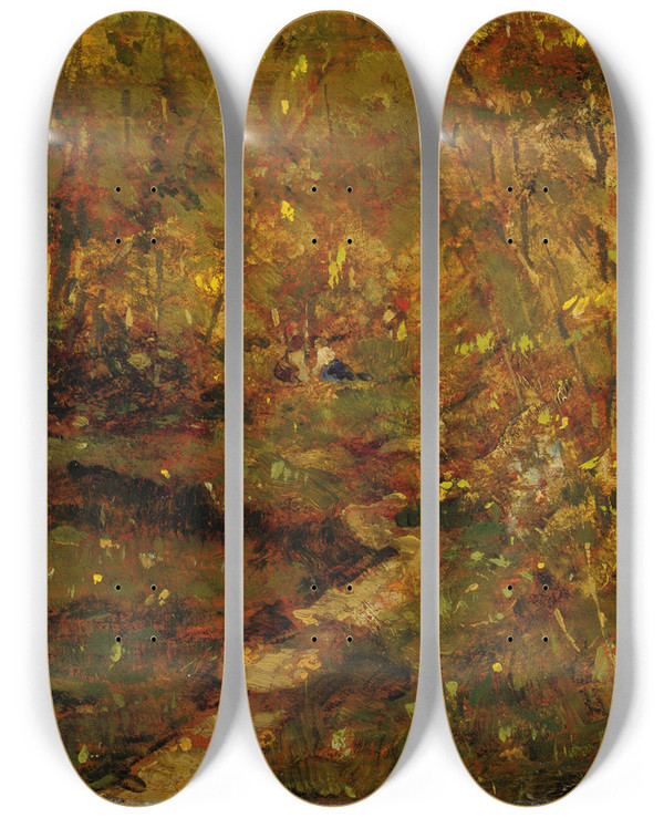 Triptych art skateboard deck of Filippo Carcano Nel Bosco by Filippo Carcano (1840-1914)