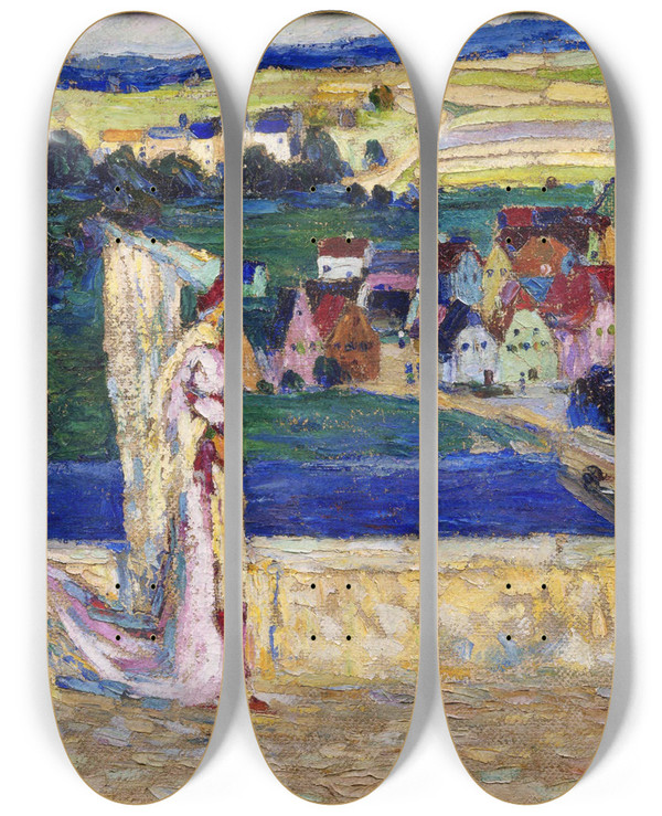 Triptych art skateboard deck of Wassily Kandinsky Promenade Sketch by Wassily Kandinsky (1866-1944)