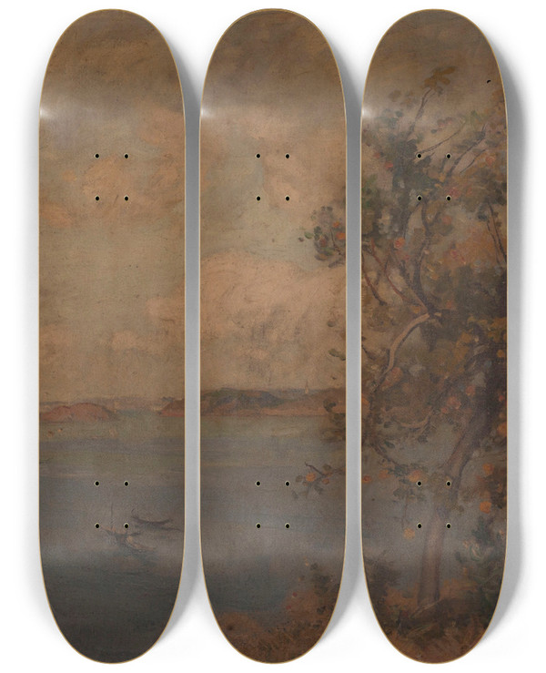 Triptych art skateboard deck of Auguste Louis Lepre Au Bord De La Mer by Auguste Louis Lepere (1849-1918)
