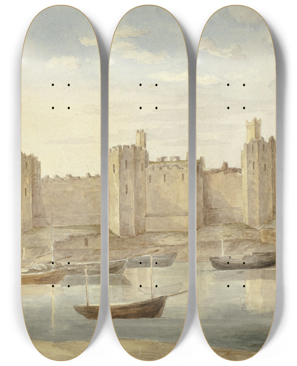Triptych art skateboard deck of Elizabeth Murray Caernarvon Castle by Elizabeth Murray (1815-1882)