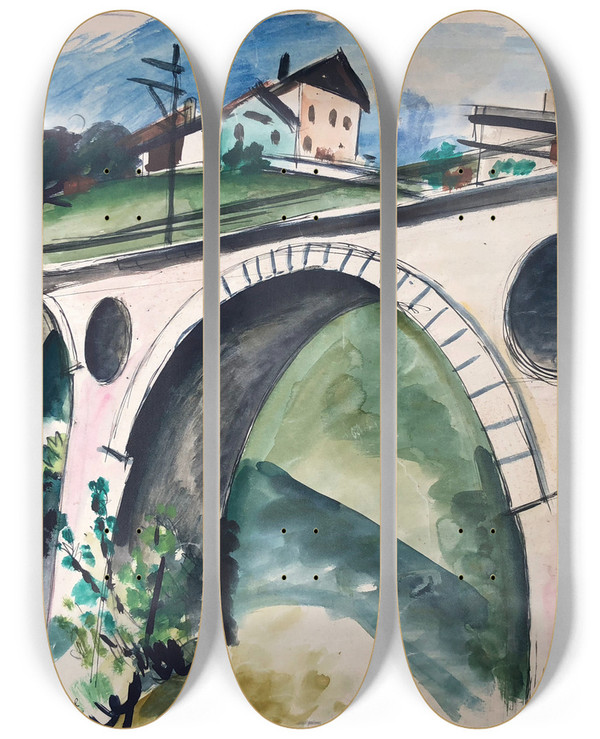 Triptych art skateboard deck of Otto Geigenberger Gurglbachviadukt Bei Reith Bei Seefeld In Tirol by Otto Geigenberger (1881-1946)