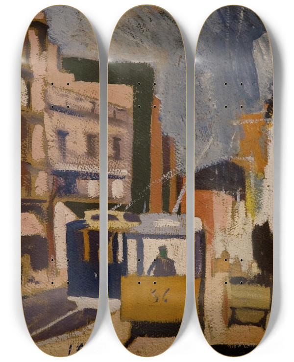 Triptych art skateboard deck of Joaqun Torresgarca Paisaje De Ciudad by Joaqun Torres-Garca (1874-1949)