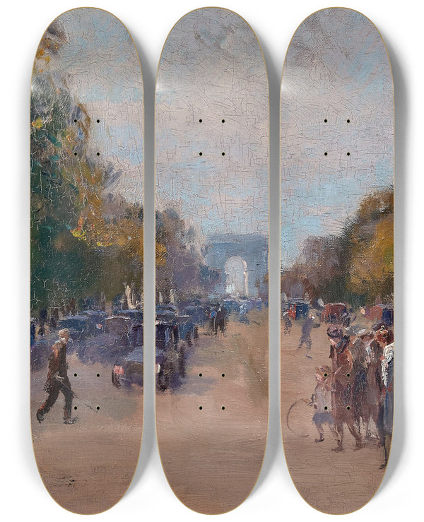 Triptych art skateboard deck of Elie Anatole Pavil Les Champselyses by Elie Anatole Pavil (1873-1948)