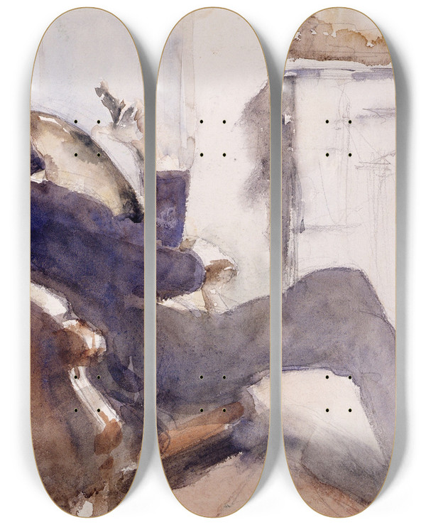 Triptych art skateboard deck of John Singer Sargent Portrait Of Paulcsar Helleu by John Singer Sargent (1856-1925)