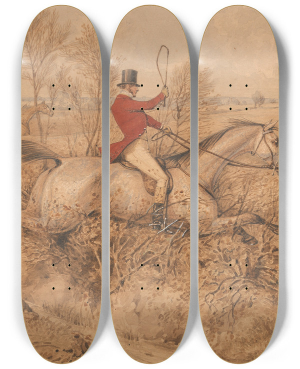 Triptych art skateboard deck of Henry Thomas Alken Swishing A Rasper by Henry Thomas Alken (1785-1851)