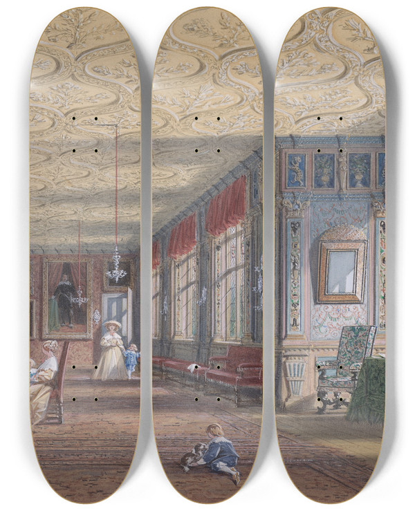 Triptych art skateboard deck of Joseph Nash The Cartoon Gallery Knole Kent by Joseph Nash (1808-1878)