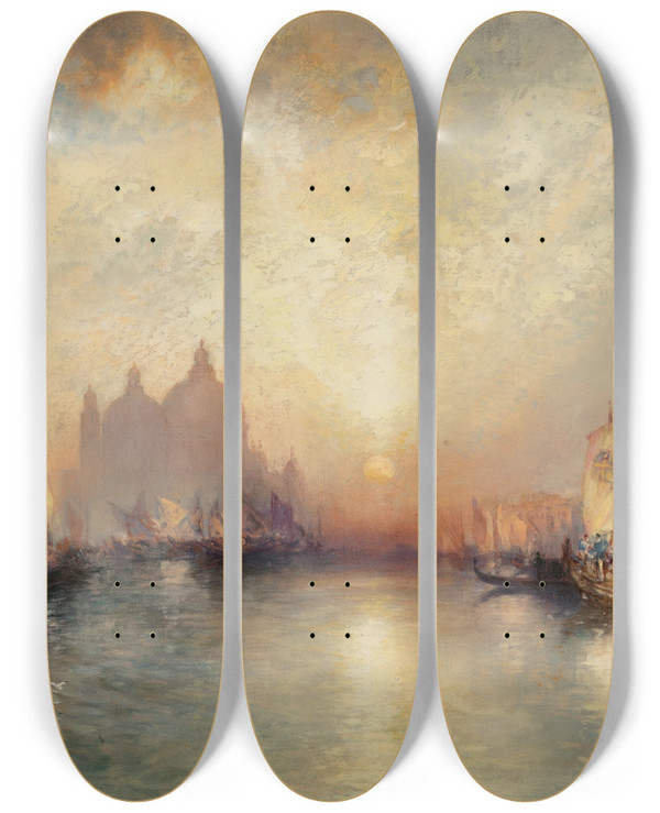 Triptych art skateboard deck of Thomas Moran Entrance To The Grand Canal Venice_2 by Thomas Moran (1837-1926)