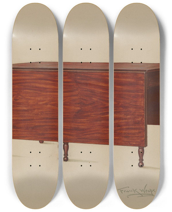 Triptych art skateboard deck of Frank Wenger Drop Leaf Table by Frank Wenger (20-)