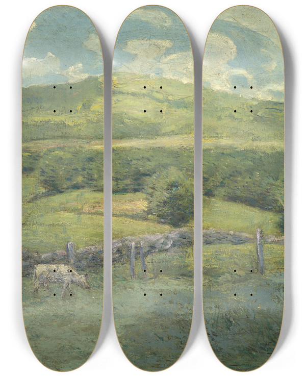 Triptych art skateboard deck of Julian Alden Weir Obweebetuck by Julian Alden Weir (1852-1919)