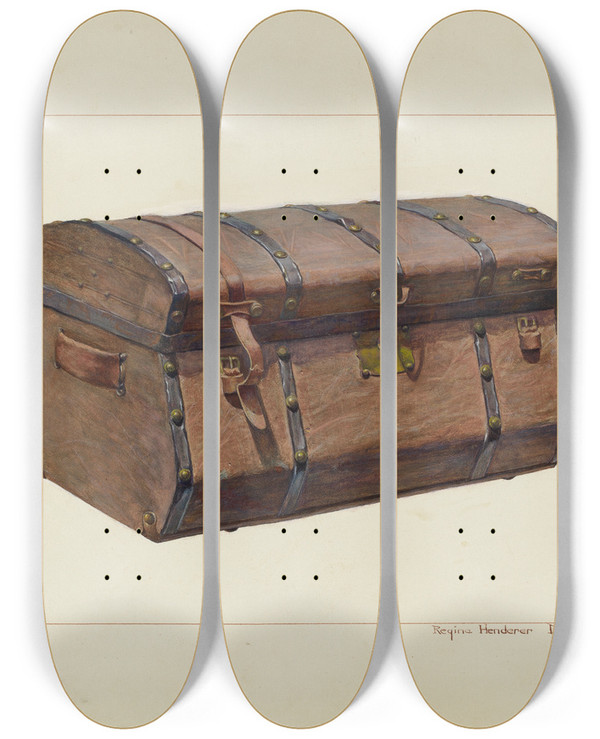 Triptych art skateboard deck of Regina Henderer Trunk by Regina Henderer
