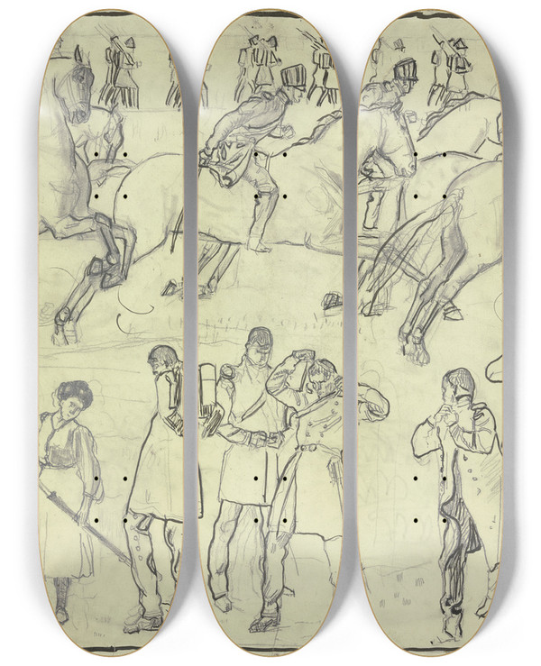 Triptych art skateboard deck of Ferdinand Hodler Aufbruch Zu Den Freiheitskriegen by Ferdinand Hodler (1853-1918)