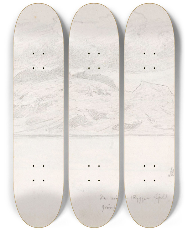 Triptych art skateboard deck of Hans Gude Morvern Sett Fra Tobermory by Hans Gude (1825-1903)