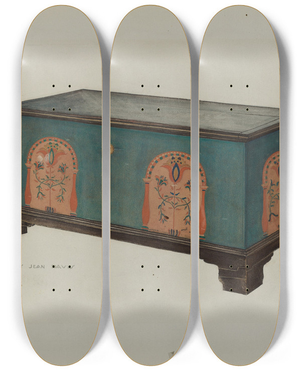 Triptych art skateboard deck of Betty Jean Davis Pa German Chest_4 by Betty Jean Davis