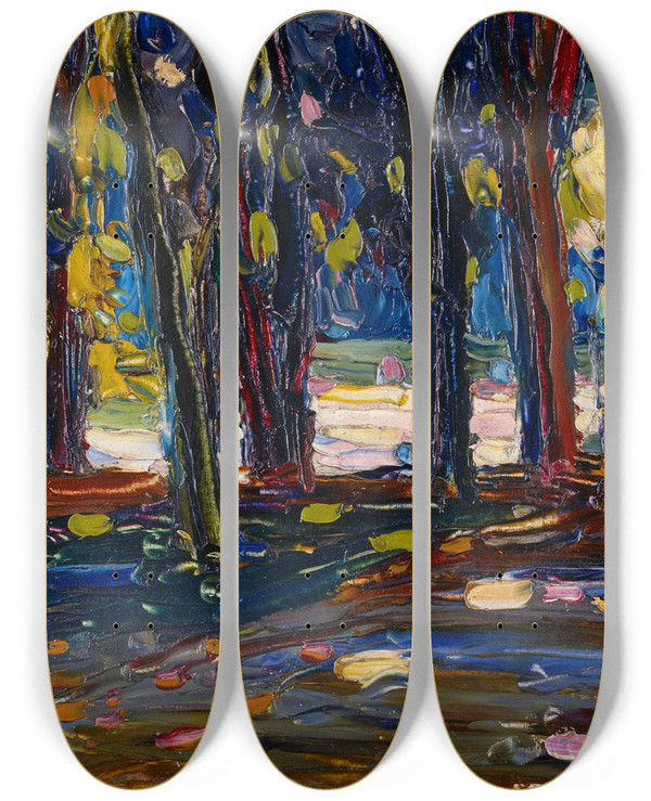 Triptych art skateboard deck of Wassily Kandinsky In The Park Of St Cloud Fall Ii by Wassily Kandinsky (1866-1944)