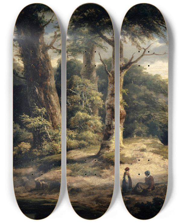 Triptych art skateboard deck of Alexandre Calame Woody Landscape by Alexandre Calame (1810-1864)