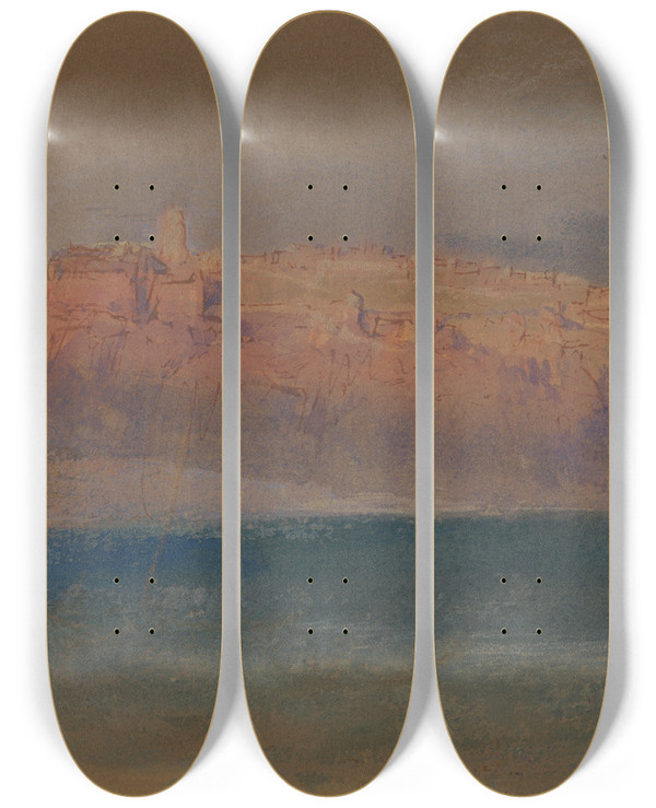 Triptych art skateboard deck of Joseph Mallord William Turner Corsica by Joseph Mallord William Turner (1775-1851)