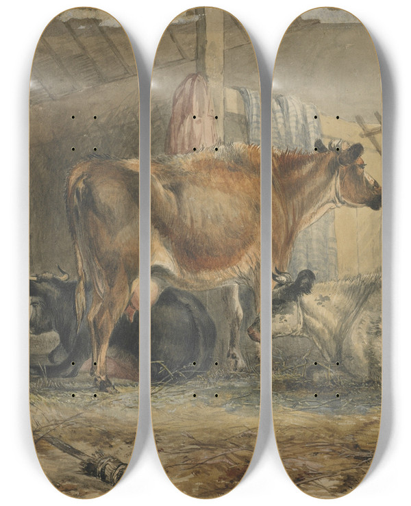 Triptych art skateboard deck of John Holding Cows by John Holding (19-)