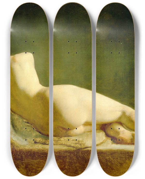 Triptych art skateboard deck of Wilhelm Marstrand Lying Model by Wilhelm Marstrand (1810-1873)
