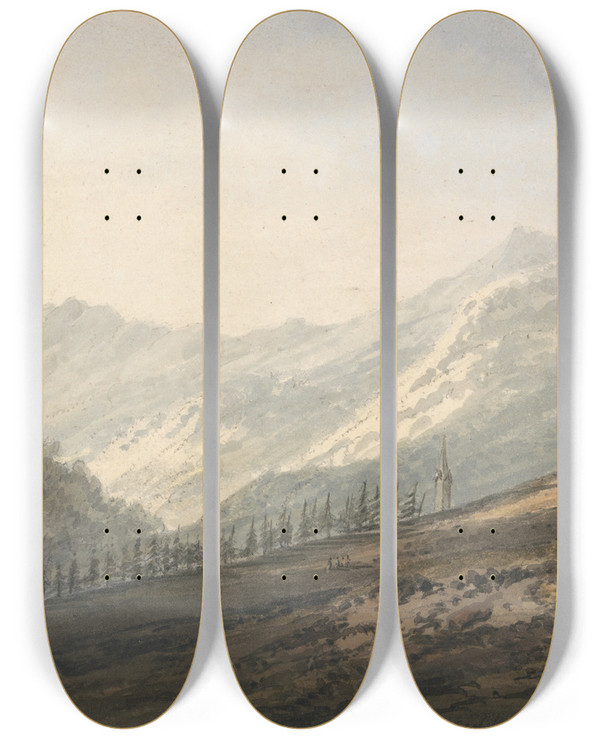 Triptych art skateboard deck of Thomas Girtin Near Sterzing Tyrol by Thomas Girtin (1775-1802)