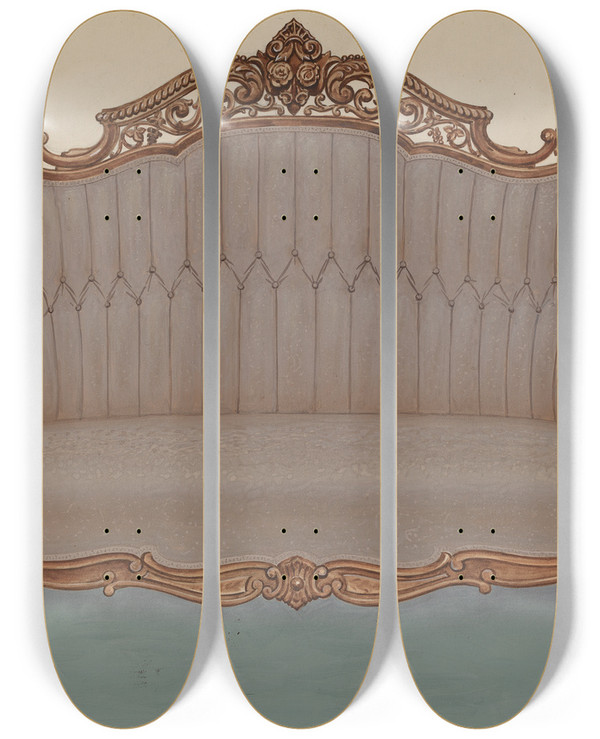 Triptych art skateboard deck of Eugene Croe Rosewood Sofa by Eugene Croe (20-)
