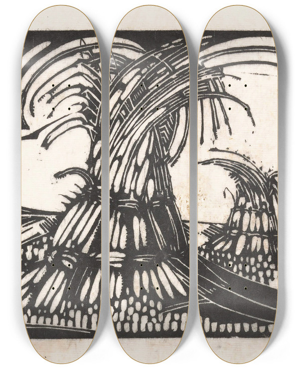 Triptych art skateboard deck of Dick Ket Korenschoven Te Ede by Dick Ket (1902-1940)
