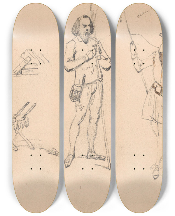 Triptych art skateboard deck of Nicaise De Keyser Figures_1 by Nicaise De Keyser (1813-1887)